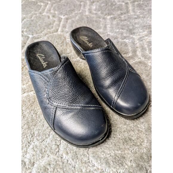 Clarks Navy Leather Slip-on Mules 84616 WOMENS SIZE 6M comfy business casual - Picture 4 of 12